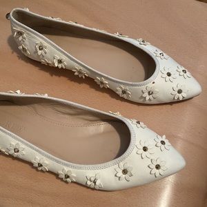 JCrew Collection white leather daisy flats, 5.5